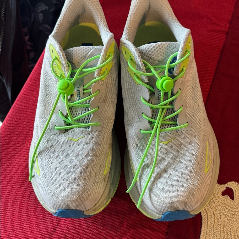 Men’s Hoka White and Green Athletic Shoes 10Wide